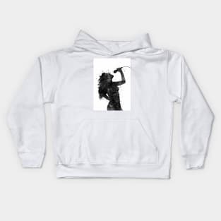 Girl Singing Black and White Silhouette Kids Hoodie